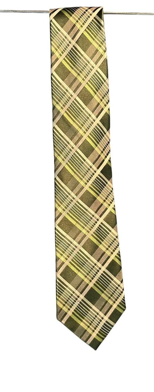 Arrow 100% silk Professional neck tie green plaid 90's retro classic work office